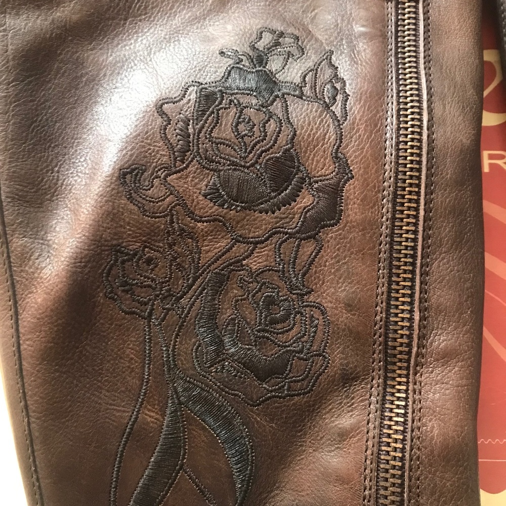 Siren Leather Rose Embroidered Boots - image 1